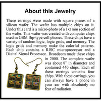 Item047: Silicon Wafer Cell Phone Chip Earrings -  Bronze & Rainbow Colors, Broadcom