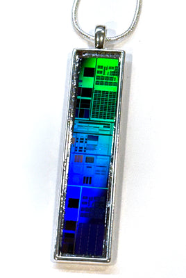 Item069: Silicon Wafer IBM ASIC Pendant -  Silver, Green & Rainbow Colors