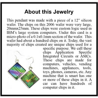 Item063: Silicon Wafer Computer Chip Earrings -  Silver, Green & Rainbow Colors (large)