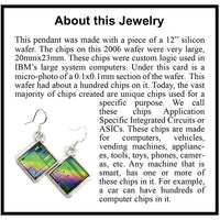 Item064: Silicon Wafer Computer Chip Earrings -  Silver, Green & Rainbow Colors (small)