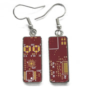 Item037: Fiber Optic Communication Board Earrings -  Red, Gold, & Silver