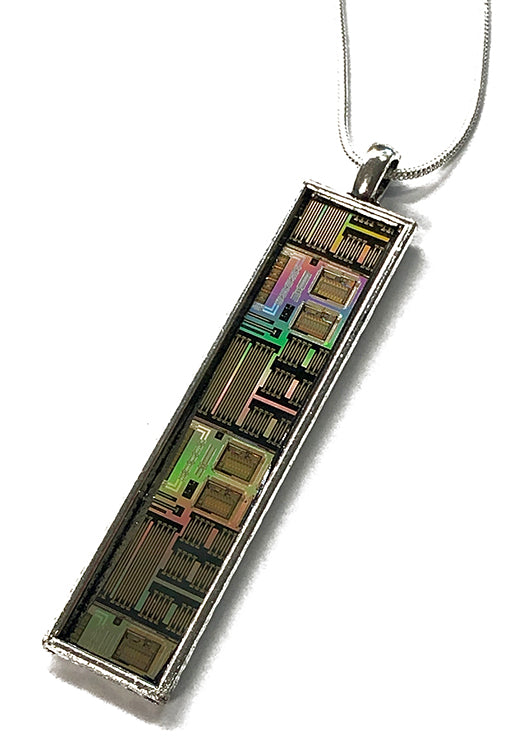 Item026: Silicon Wafer Telephone Circuit Pendant -  Silver & Rainbow Colors, AMI