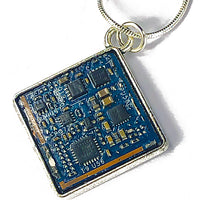 Item029: Computer Circuit Board Pendant - Laptop, Square, Blue and Silver