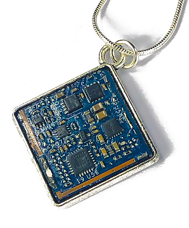 Item029: Computer Circuit Board Pendant - Laptop, Square, Blue and Silver