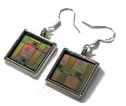 Item027: Silicon Wafer Communication Chip Earrings -  Silver & Rainbow Colors, AMI