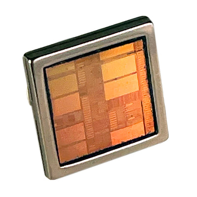 Item059: Silicon Wafer Computer Chip Tie Tack -  Yellow & Fire - Tie Clip, Tie Pin