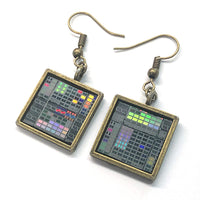Item032: Silicon Wafer Cryptographic Test Circuit Earrings -  Bronze & Rainbow Colors