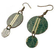 Item022: Memory Board Earrings - SDRAM, RAM, Dangles, Round, Green, Gold