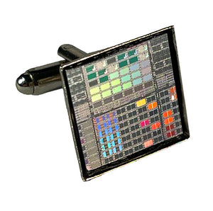 Item055: Silicon Wafer Cryptographic Test Circuit Cuff Links -  Steel & Rainbow Colors