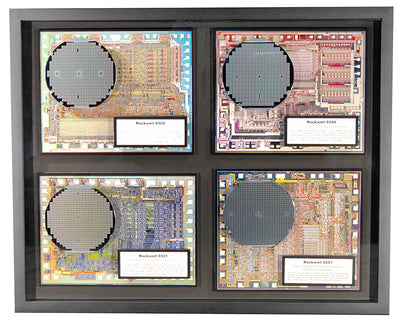 Rare Collection of Four 6502 Family Silicon Wafers - 6502 CPU, 6521 PIA, 6549 CVDG, 6551 ACIA/UART - 4