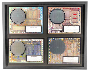 Rare Collection of Four 6502 Family Silicon Wafers - 6502 CPU, 6521 PIA, 6549 CVDG, 6551 ACIA/UART - 4",MOS,Rockwell