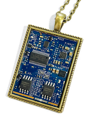Item039: Computer Circuit Board Pendant - Laptop, Rectangle, Blue and Bronze