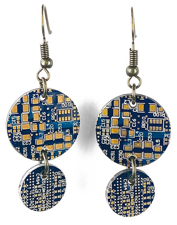 Item015 - Computer Board Earrings - Graphics, Dangles, Round, Blue, Gold