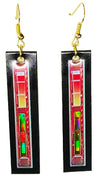 Item016: Computer Chip Earrings - Logic Chip, Dangles, Long Rectangle, Red, Gold