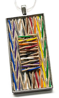 Item013: Computer Ethernet Cable Pendant - woven, fabric, primitive, rectangle