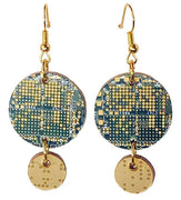 Item001: Communication Board Earrings - Nortel, Dangles, Round, Green, Gold