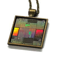 Item024: Silicon Wafer Test Circuits Pendant -  Bronze, Rainbow Colors