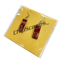Item037: Fiber Optic Communication Board Earrings -  Red, Gold, & Silver