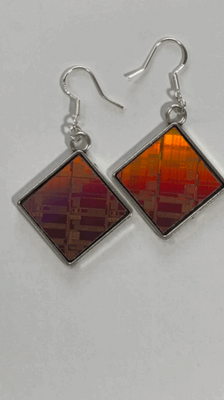 Item041: Silicon Wafer Computer Chip Earrings -  Silver & Rainbow Colors