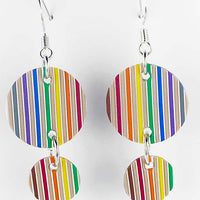 Item011: Computer Ribbon Cable Earrings - rainbow, woven, fabric, primitive, round