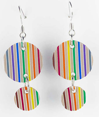 Item011: Computer Ribbon Cable Earrings - rainbow, woven, fabric, primitive, round