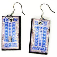 Item004: Computer Chip Earrings - Logic Chip, Dangles, Round, Blue, Silver, TRW