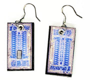 Item004: Computer Chip Earrings - Logic Chip, Dangles, Round, Blue, Silver, TRW